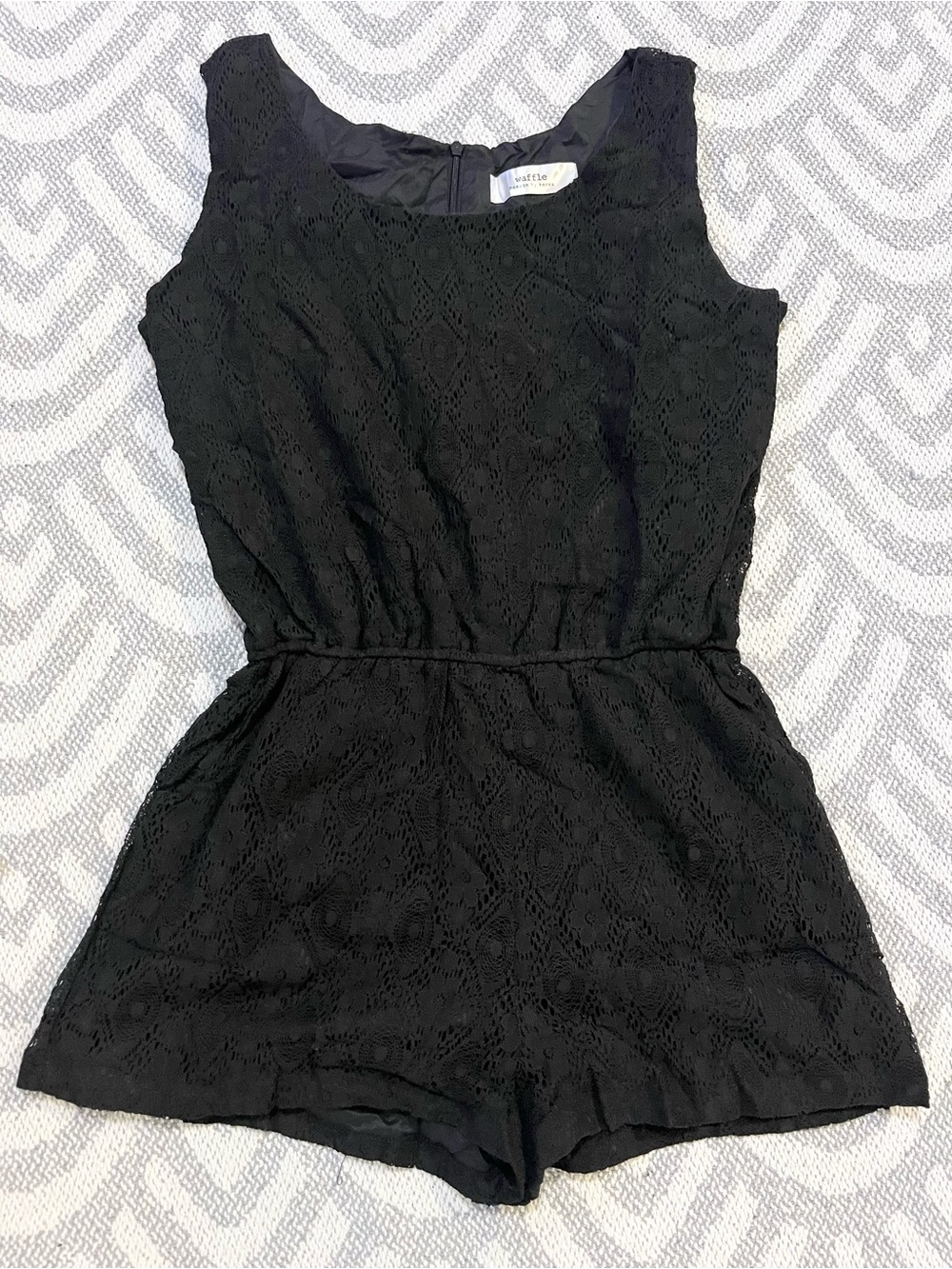 WAFFLE // Design by Korea Black Lace Tank Short Romper Small NWoT